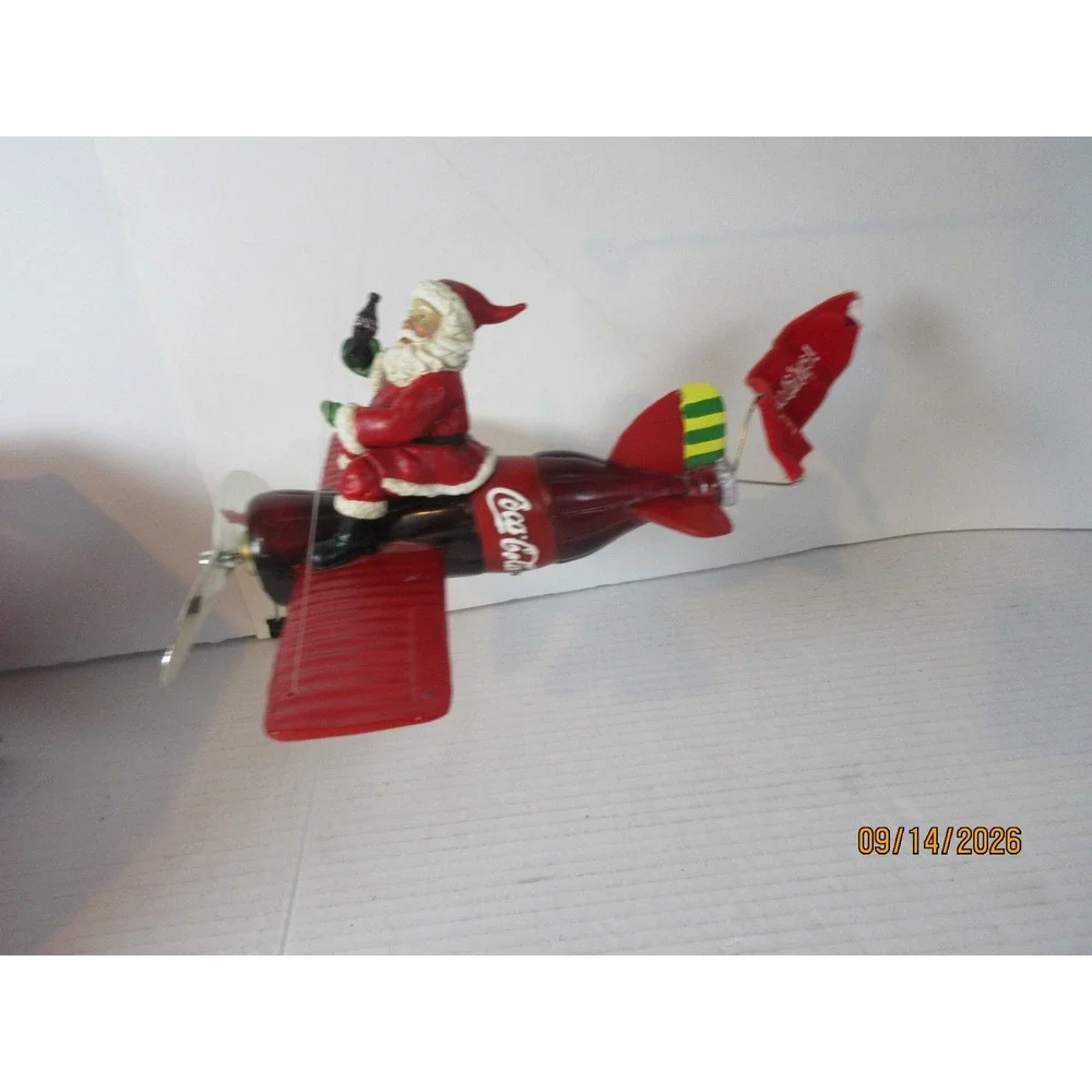Coca-Cola Santa Flying Machine Kurt Adler Holiday Hanging Mobile Display Boxed